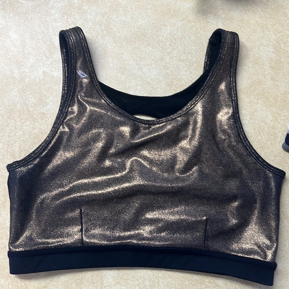 Gold and black sports bra